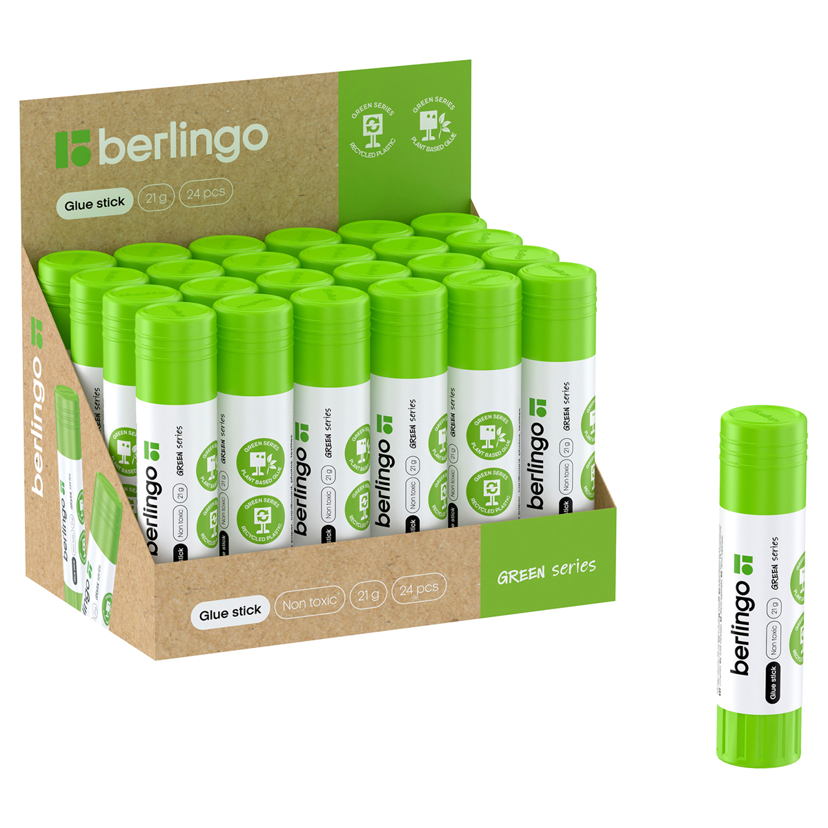 Клей-карандаш Berlingo "Green Series", 21г, растительные компоненты (крахмал)_1