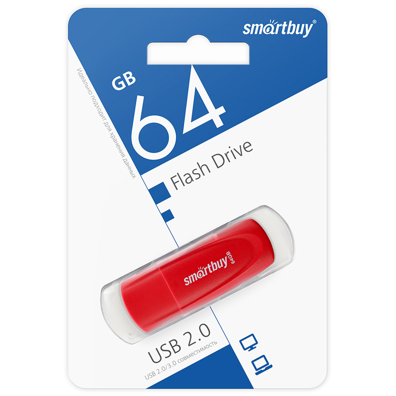 Память Smart Buy "Scout" 64GB, USB 2.0 Flash Drive, красный_1