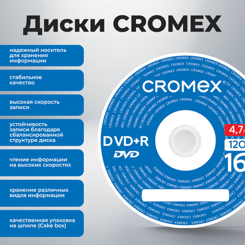 Диски DVD+R (плюс) CROMEX, 4,7 Gb, 16x, Cake Box_7
