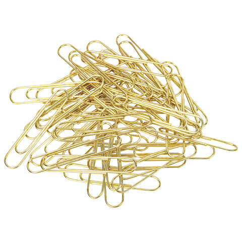 Скрепки большие 50 мм, BRAUBERG, золотистые, 50 шт._1