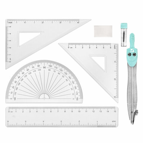 Готовальня BRAUBERG SCHOOL KIT, 8 предметов, циркуль 115 мм, чертежные принадлежности_1