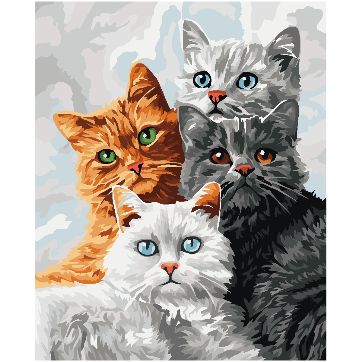 Картина по номерам на холсте ТРИ СОВЫ "Четыре котика", 40*50, с акриловыми красками и кистями_1
