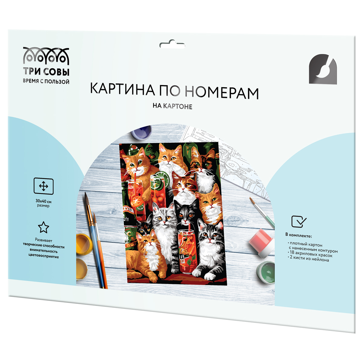 Картина по номерам на картоне ТРИ СОВЫ "Лимонадное настроение", 30*40, с акриловыми красками и кистя_1