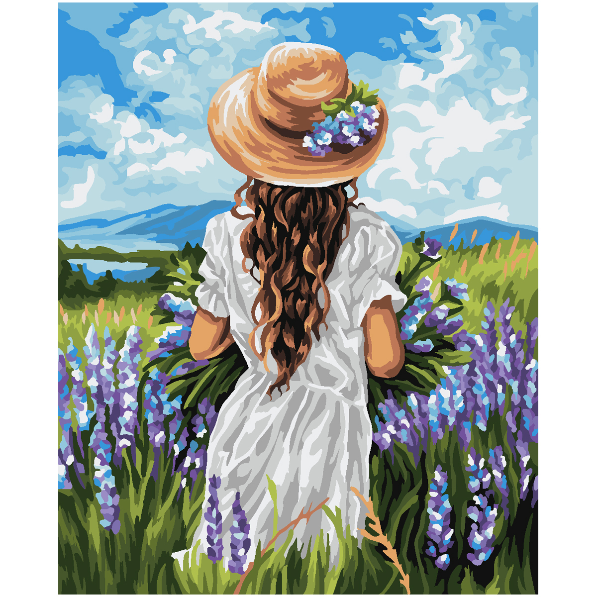 Картина по номерам на холсте ТРИ СОВЫ "Девушка на лавандовом поле", 40*50, с акриловыми красками и к_1