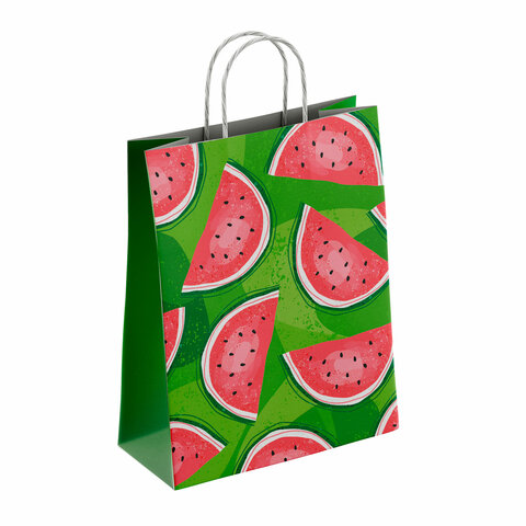 Крафт-пакет бумажный "Фрукты" 26х15х35 см, с кручеными ручками, плотность 100 г/м2, белый_1