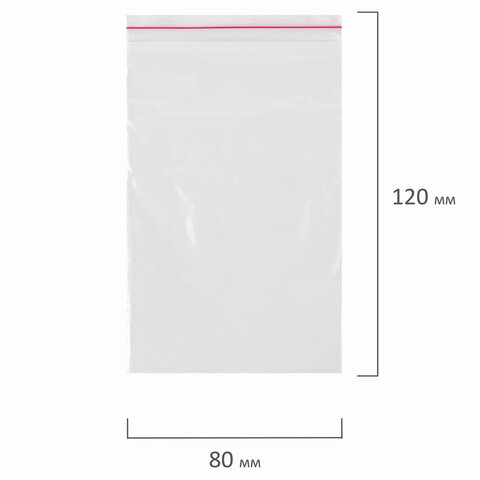 Пакеты с замком ZIP LOCK "зиплок", комплект 100 шт., 80х120 мм, ПВД, толщина 35 микрон_1