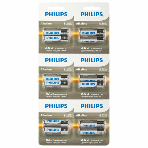 Батарейки алкалиновые КОМПЛЕКТ 2 шт. (отрывной блок) PHILIPS Entry, АА (LR6, 24А), блистер_1