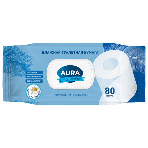Бумага туалетная влажная 80 шт, AURA Ultra Comfort с пластиковым клапаном_1