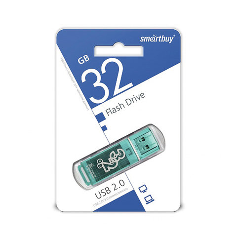 Флеш-диск 32 GB, SMARTBUY Glossy, USB 2.0, зеленый_1