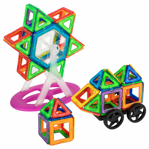 Магнитный конструктор MAGNETIC BLOCKS, 100 деталей, 2 колесные базы, карусель, BRAUBERG KIDS_2