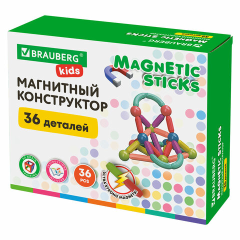 Магнитный конструктор MAGNETIC STICKS, 36 магнитных деталей, BRAUBERG KIDS_2