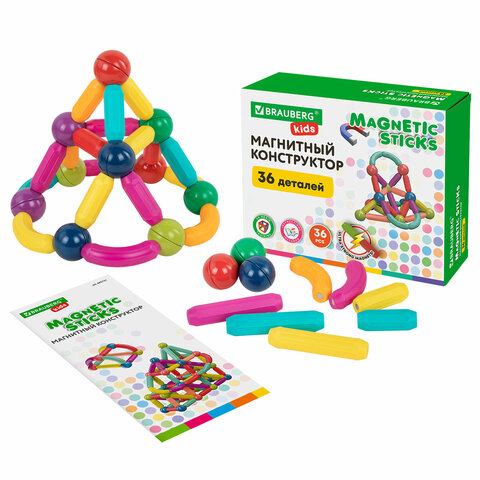 Магнитный конструктор MAGNETIC STICKS, 36 магнитных деталей, BRAUBERG KIDS_1