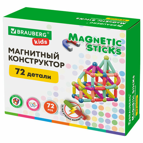 Магнитный конструктор MAGNETIC STICKS, 72 магнитные детали, BRAUBERG KIDS_2