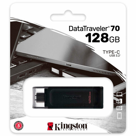 Флеш-диск 128 GB KINGSTON DataTraveler 70, разъем Type-C 3.2, черный_1