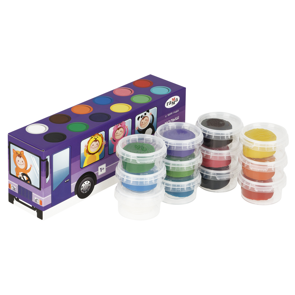 Тесто для лепки Гамма "Малыш. Автобус" 12 цветов, 720г, картон. упаковка_1