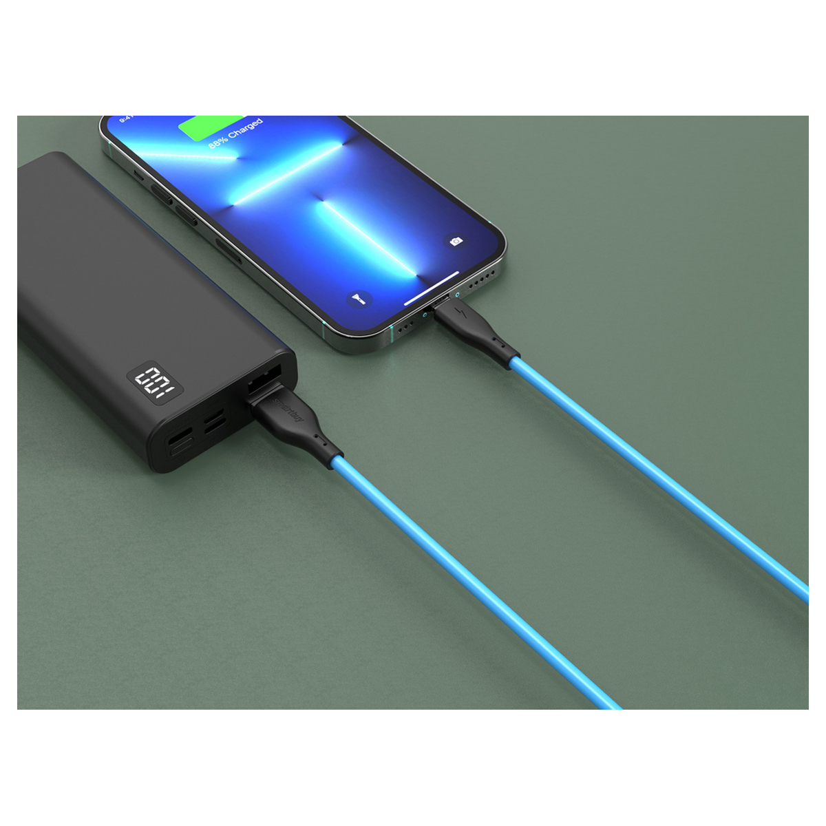 Кабель Smartbuy S21, USB - Lightning, для Apple, резиновая оплетка, 2,4A output, 1м, синий_2