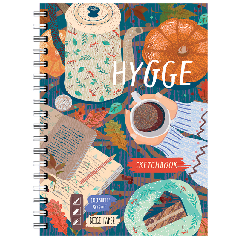 Скетчбук-тетрадь 100л., А5 BG "Hygge", на гребне, матовая ламинация, бежевый блок, твердая обложка,_2