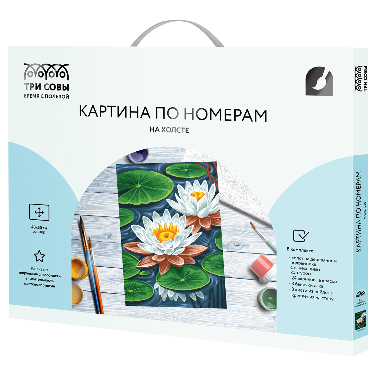 Картина по номерам на холсте ТРИ СОВЫ "Кувшинки", 40*50, с акриловыми красками и кистями_1