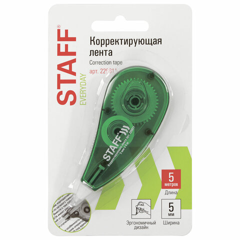 Корректирующая лента STAFF EVERYDAY, 5 мм х 5 м, корпус зеленый, блистер_1