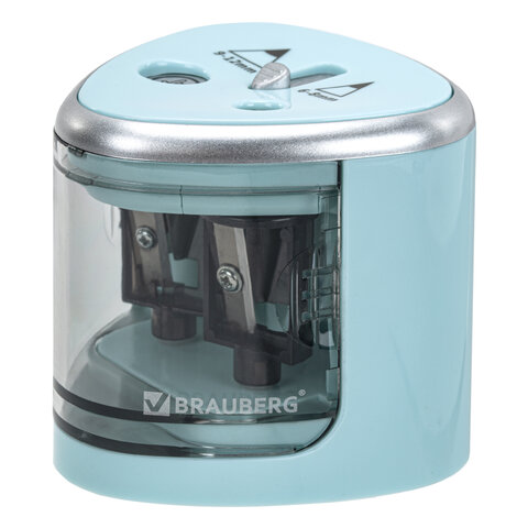 Точилка электрическая BRAUBERG DUAL (для 2 диаметров карандашей!), 4 батарейки АА, голубая_1