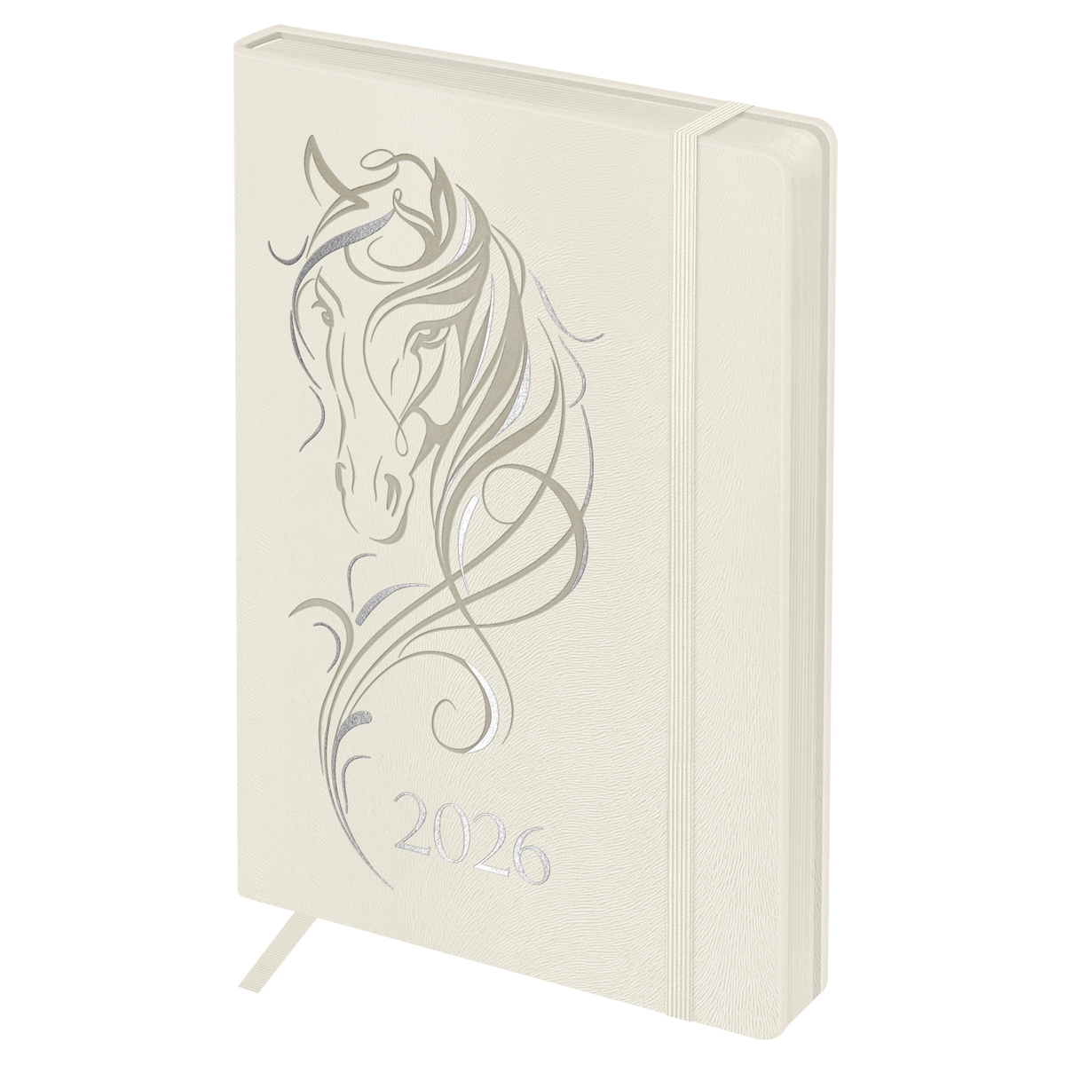 Ежедневник датированный 2026г., А5, 176л., твердый переплет, кожзам, BG "Horse. Pearl", цветной срез_1