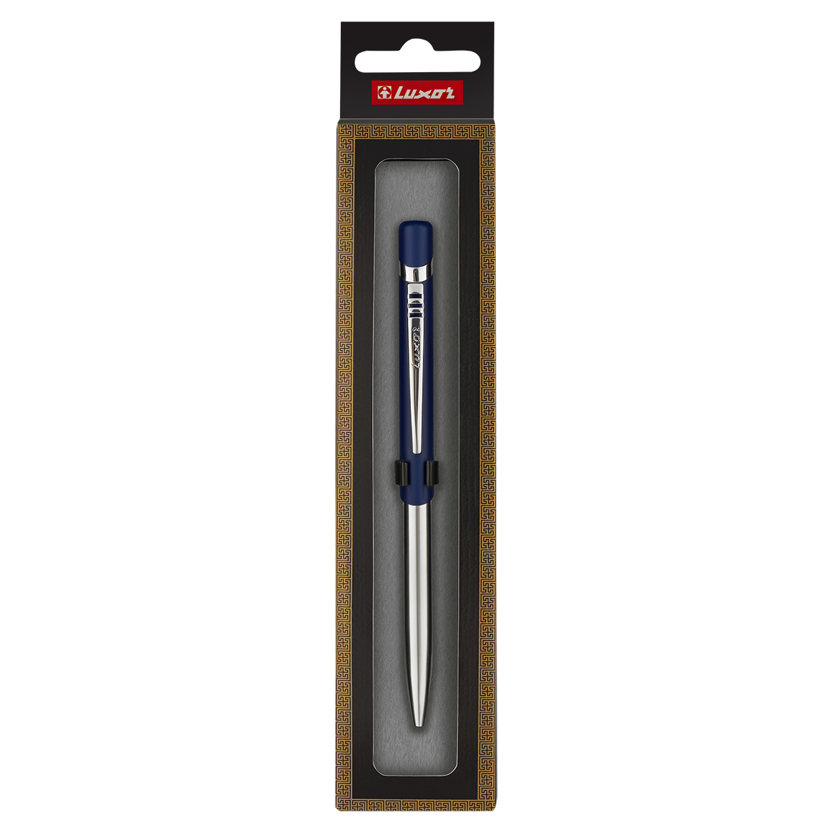 Ручка шариковая Luxor "Gemini" синяя, 0,7 мм, корпус синий/хром, кнопочный механизм, футляр_1