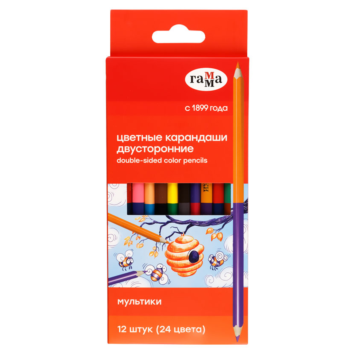Карандаши цветные двусторонние Гамма "Мультики", 12шт., 24цв., заточен., картон, европодвес_1