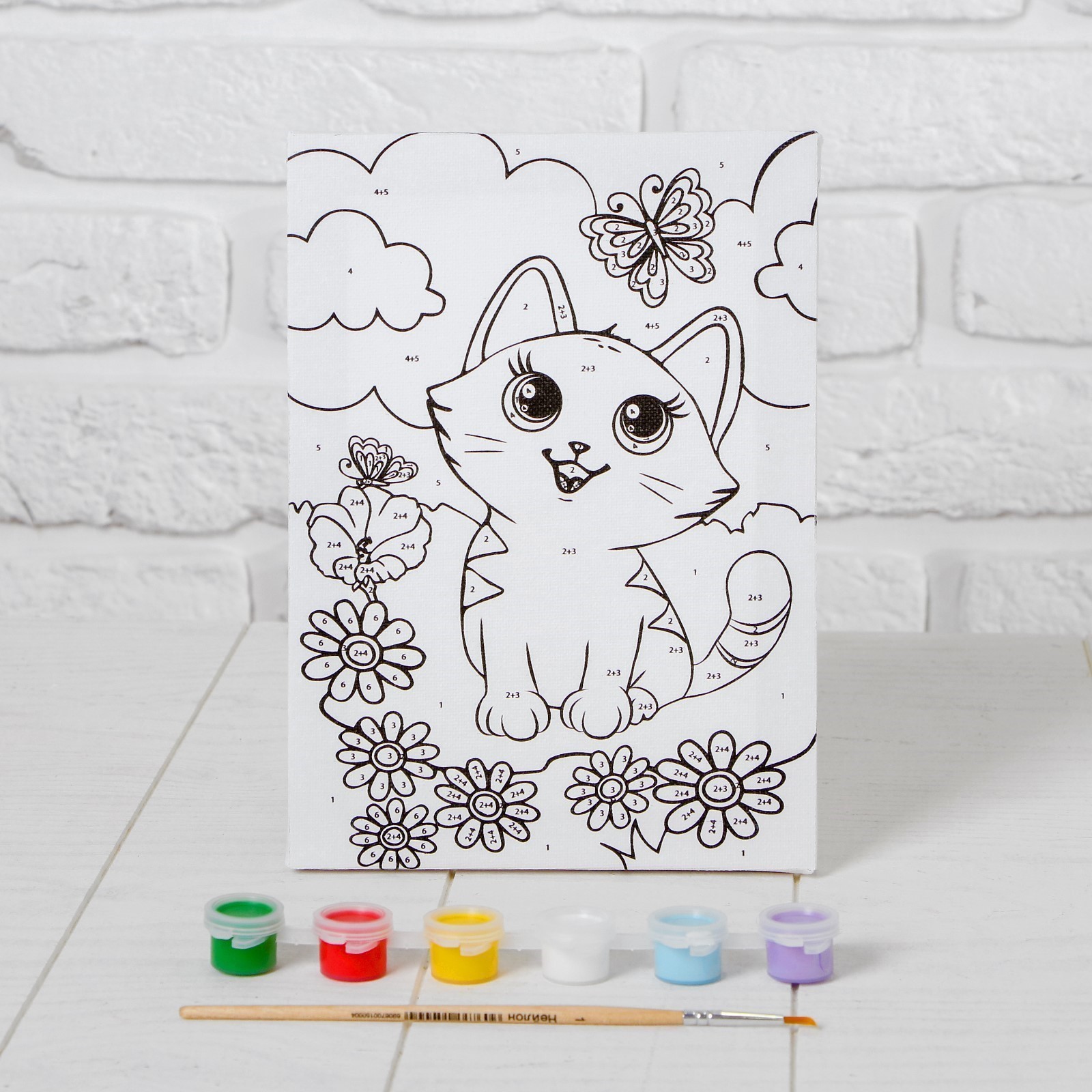 Картина по номерам для детей «Котёнок с бабочкой», 21×15 см_1