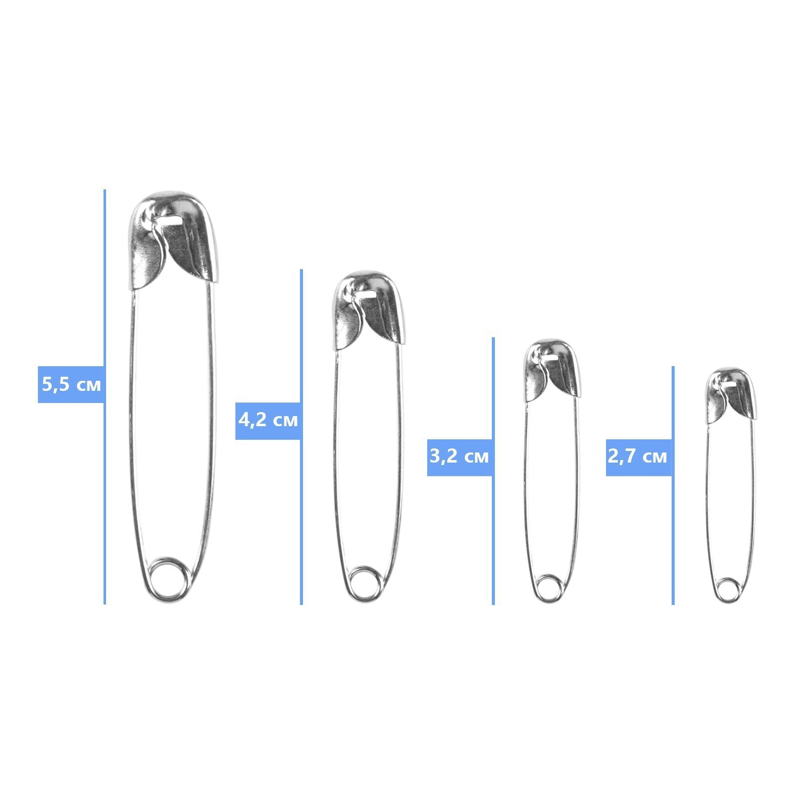 Набор булавок английских, 27 / 32 / 42 / 55 мм, 60±5 шт., цвет серебряный_1