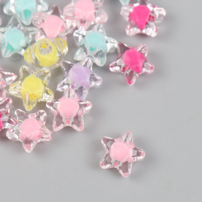 Бусина для рукоделия и плетения «Звёздочка с цветной серединкой», пластик, глянец, 1.2×1.2 см, МИКС_1