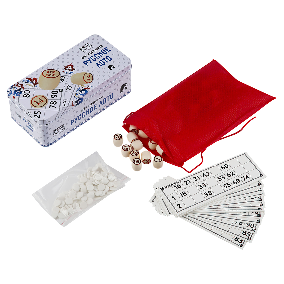 Игра настольная ТРИ СОВЫ "Русское лото", с бочонками, металлическая коробка_1