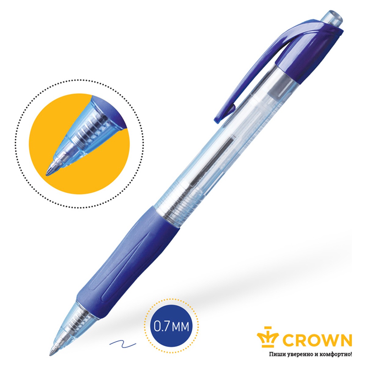 Ручка шариковая автоматическая Crown "CEO Ball" синяя, 0,7мм, грип_1