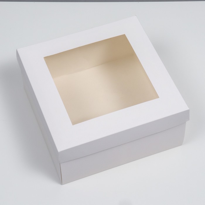 Коробка складная, крышка-дно, с окном, белая, 25×25×12 см_1