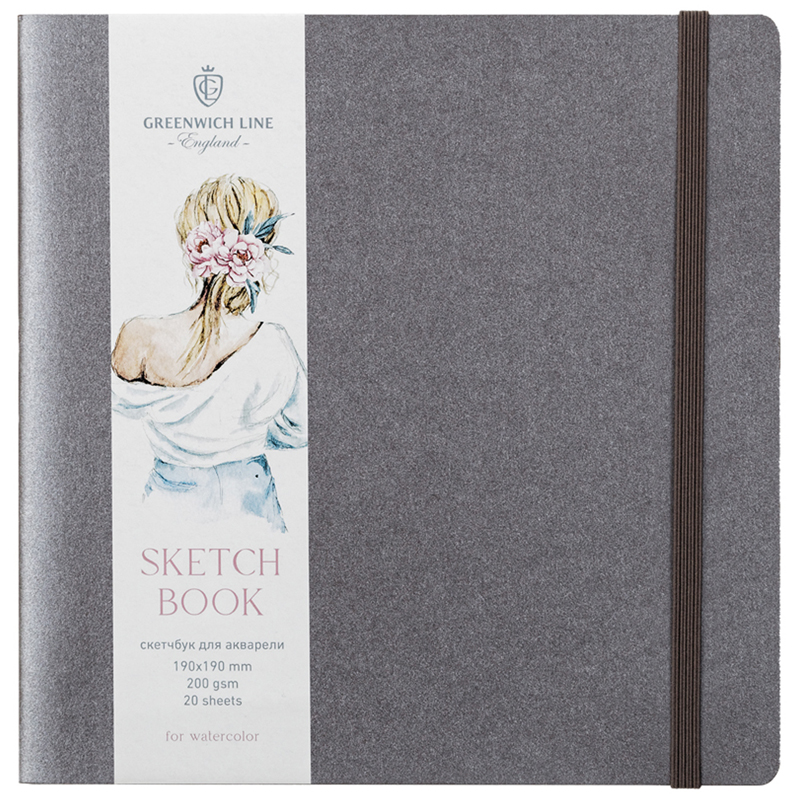 Скетчбук для акварели 20л., 190*190 Greenwich Line, серебряный, на резинке, 200г/м2_2